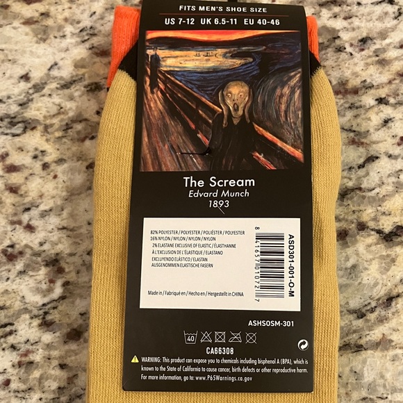 Artist Series The Scream Crew Socks Edvard Munch Men’s Black Yellow Blue New - Picture 4 of 4